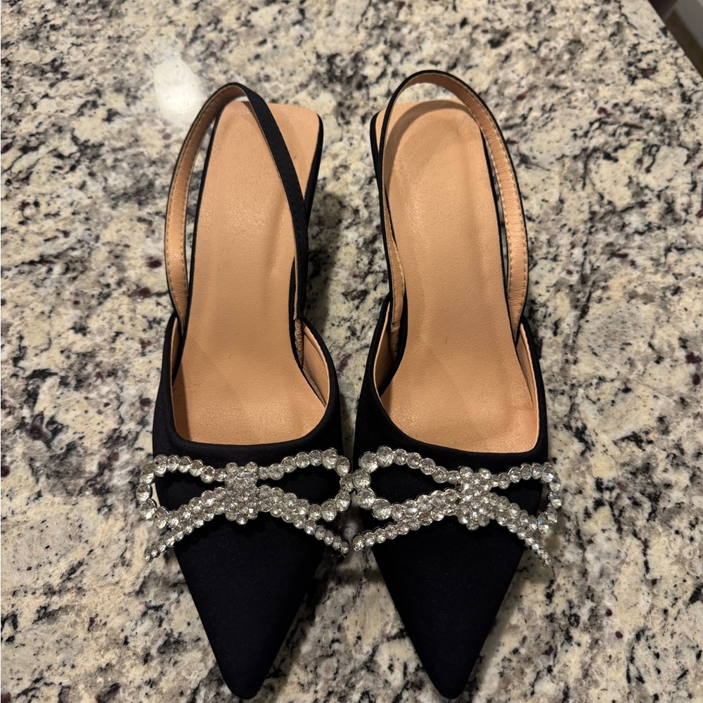 Black Slingback Mules with Bows